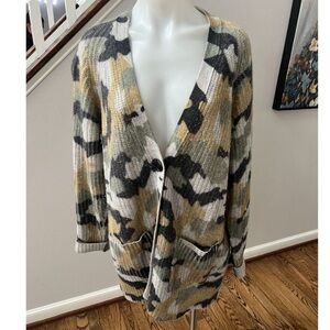 360 Cashmere Brooklyn Green Camo Cardigan Sweater